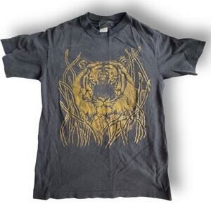 Vintage 1990’s Diamond Dust Gold Glitter Tiger Black T-Shirt Small Y2K 34” Chest
